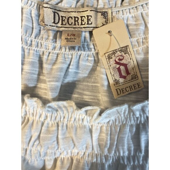 Decree L Cream Heather Shirred Scoop Neck Drawstring Hem Short Lace Sleeve Top - Picture 6 of 6